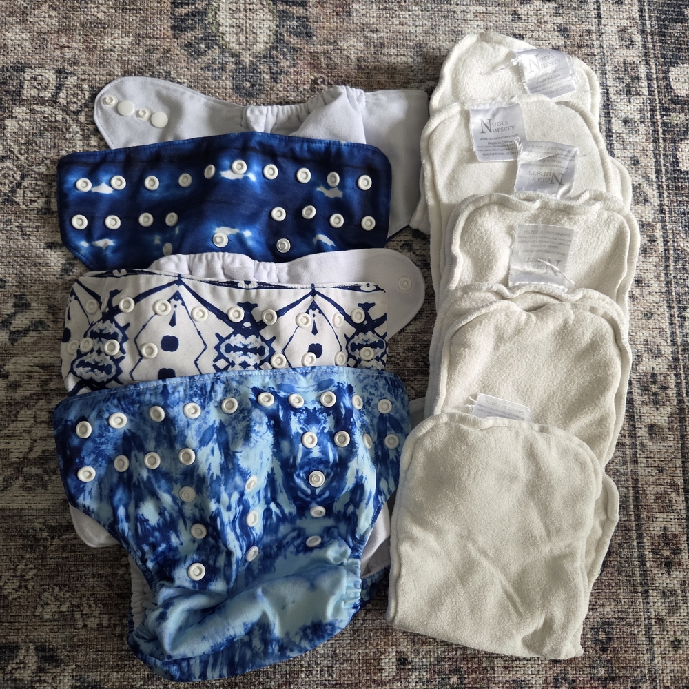 Shibori Blue Print Cloth Diaper Set of 3 with Inserts - Nora's Nursery